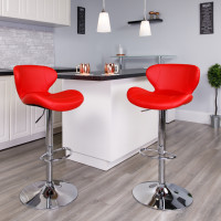 Flash Furniture CH-321-RED-GG Contemporary Vinyl Adjustable Height Barstool with Chrome Base in Red